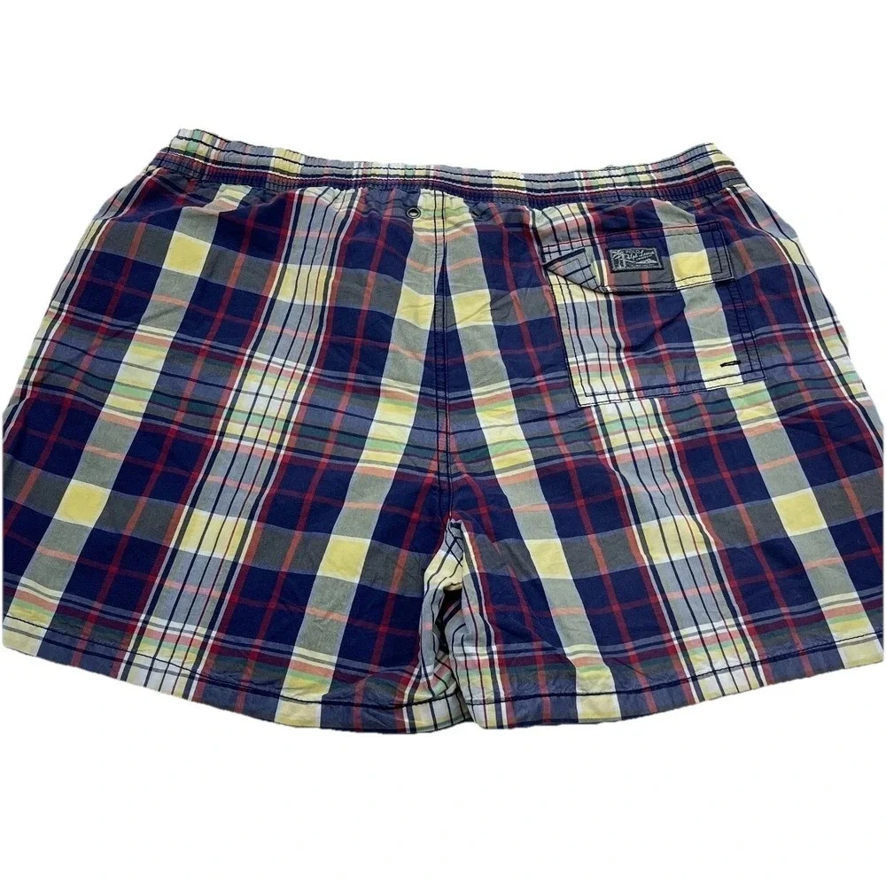 Vintage Polo Ralph Lauren Swim Trunks Men XL Blue Bored Shorts 90s Tartan Plaid‎